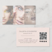 Blush Pink Script Social Icon QR Code Photo Makeup 名刺 (正面/裏面)