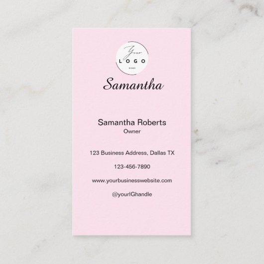 Blush Pink Script Social Icon QR Code Photo Makeup 名刺 (裏面)