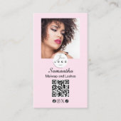 Blush Pink Script Social Icon QR Code Photo Makeup 名刺 (正面)