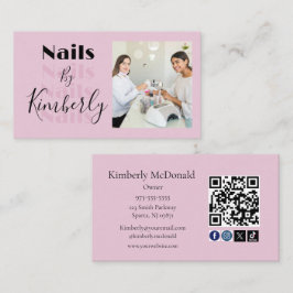 Blush Pink Script Social Icon QR Code Photo Nails 名刺