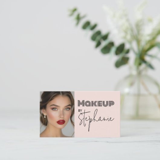 Blush Pink Script Social Icon QRCode Business Card 名刺 (スタンド正面)