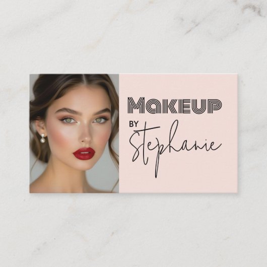 Blush Pink Script Social Icon QRCode Business Card 名刺 (正面)