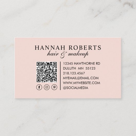 Blush Pink Script Social QR Code Photo  名刺 (裏面)