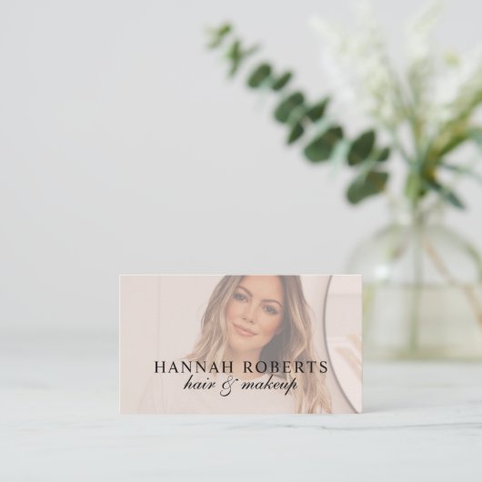 Blush Pink Script Social QR Code Photo Hair Makeup 名刺 (スタンド正面)