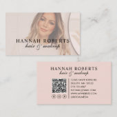 Blush Pink Script Social QR Code Photo Hair Makeup 名刺 (正面/裏面)