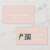 Blush Pink Script Social QR Code Photo Hair Makeup 名刺 (正面/裏面)