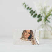 Blush Pink Script Social QR Code Photo Hair Makeup 名刺 (スタンド正面)