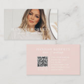 Blush Pink Script Social QR Code Photo Hair Makeup 名刺 (正面/裏面)