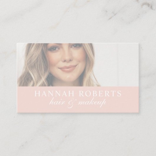 Blush Pink Script Social QR Code Photo Hair Makeup 名刺 (正面)