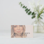 Blush Pink Script Social QR Code Photo Hair Makeup 名刺 (スタンド正面)