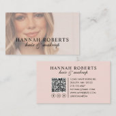 Blush Pink Script Social QR Code Photo Hair Makeup 名刺 (正面/裏面)