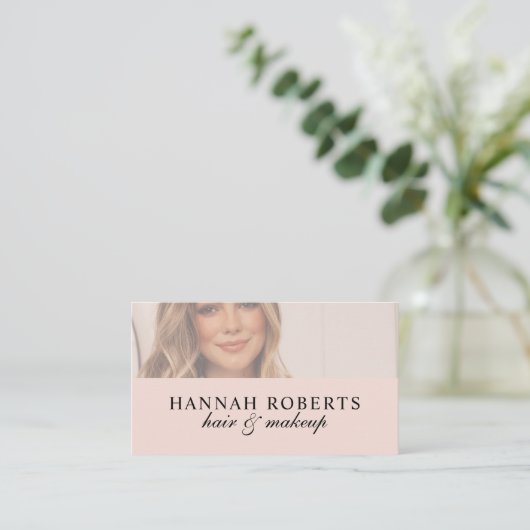 Blush Pink Script Social QR Code Photo Hair Makeup 名刺 (スタンド正面)