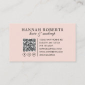 Blush Pink Script Social QR Code Photo Hair Makeup 名刺 (裏面)