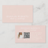 Blush Pink Script Social QR Code Photo Hair Makeup 名刺 (正面/裏面)