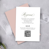 Blush Pink Script Wedding RSVP QR Code Card エンクロージャーカード