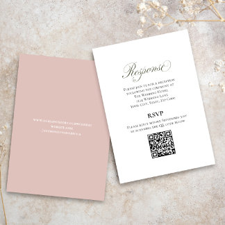 Blush Pink Script Wedding RSVP QR Code Card エンクロージャーカード