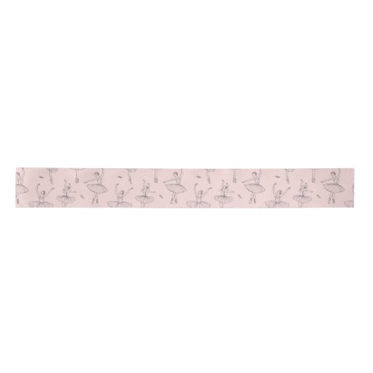 Blush Pink & Silver Ballerina Pattern サテンリボン (正面)