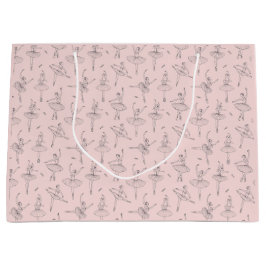 Blush Pink & Silver Ballerina Pattern ラージペーパーバッグ