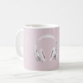 Blush Pink Silver Earphones コーヒーマグカップ (正面左)