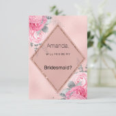 Blush pink silver glitter peony floral  Bridesmaid 招待状 (スタンド正面)