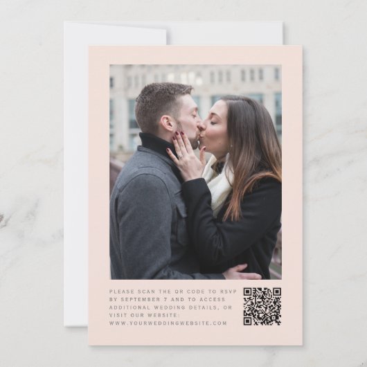 Blush Pink Silver Glitter Photo QR Code Wedding 招待状 (裏面)