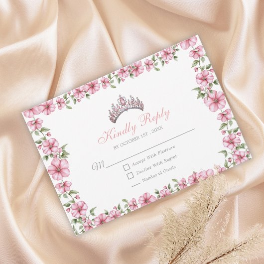 Blush Pink Silver Mis Quince Glitter Quinceañera 出欠カード