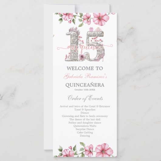 Blush Pink Silver Mis Quince Quiñceanera (正面)