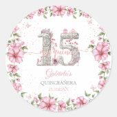 Blush Pink Silver Mis Quince Quinceañera ラウンドシール (正面)