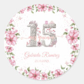 Blush Pink Silver Mis Quince Quinceañera  ラウンドシール (正面)