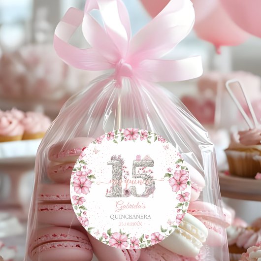 Blush Pink Silver Mis Quince Quinceañera ラウンドシール