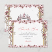 Blush Pink Silver Tiara Floral Quinceañera サンキューカード (正面/裏面)