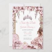 Blush Pink Silver Tiara Floral Quinceañera セーブザデート (正面)
