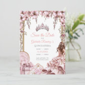 Blush Pink Silver Tiara Floral Quinceañera セーブザデート (スタンド正面)