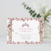 Blush Pink Silver Tiara Floral Quinceañera 出欠カード (スタンド正面)