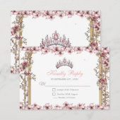 Blush Pink Silver Tiara Floral Quinceañera 出欠カード (正面/裏面)