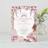 Blush Pink Silver Tiara Floral  Quinceañera 招待状 (スタンド正面)