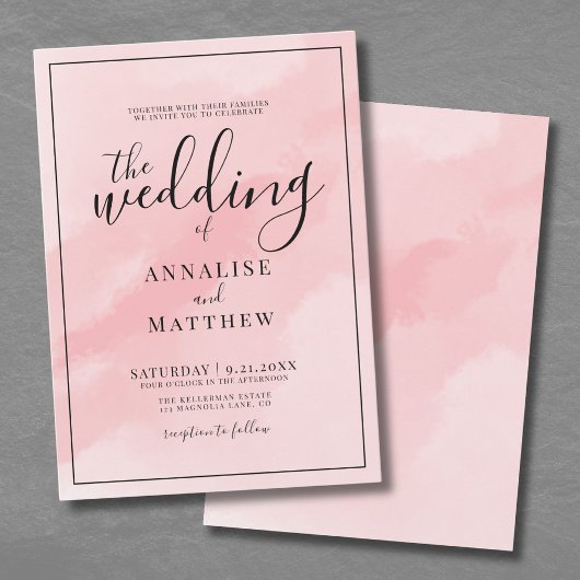 Blush Pink Simple Watercolor Wedding 招待状