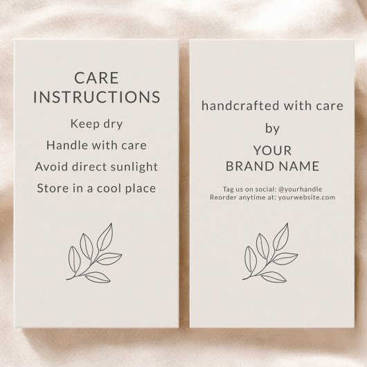 Blush Pink Small Business Care Instructions 名刺