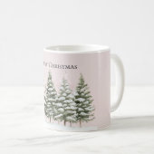 Blush Pink Snow Christmas Trees コーヒーマグカップ (正面右)