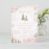 Blush Pink Snow in Love Snowflake Bridal Shower 招待状 (スタンド正面)