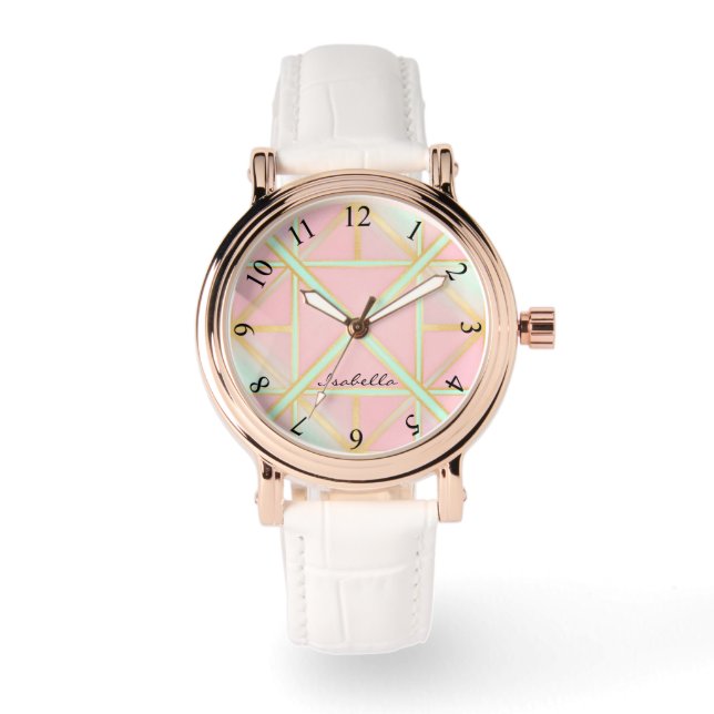 Blush Pink Soft Mint Gold Luxury Trendy Collection 腕時計 (正面)