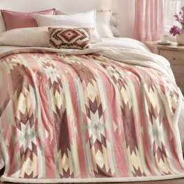 Blush Pink Southwestern Soft Boho Aztec Stripe シェルパブランケット
