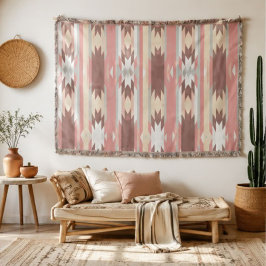 Blush Pink Southwestern Soft Boho Aztec Stripe スローブランケット