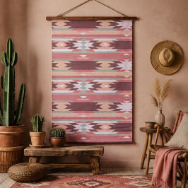 Blush Pink Southwestern Soft Boho Aztec Stripe 吊り下げ型タペストリー