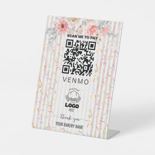 Blush pink Sprinkle Bakery Venmo 支払いQRコード 台座サイン (正面)