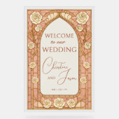Blush Pink Stained Glass Floral Wedding Welcome  アクリルサイン (正面)