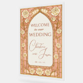 Blush Pink Stained Glass Floral Wedding Welcome  アクリルサイン (傾斜)