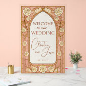 Blush Pink Stained Glass Floral Wedding Welcome  アクリルサイン (ウェディング)