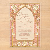 Blush Pink Stained Glass Whimsical Floral Wedding アクリル招待状 (正面)