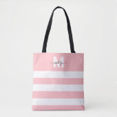 Blush Pink Stripes Name Monogrammed トートバッグ (正面)